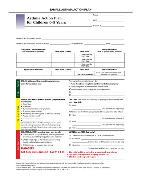 Child Asthma Management Plan Templates At