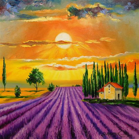 Lavender Field At Sunset Painting By Olha Darchuk Fine Art America