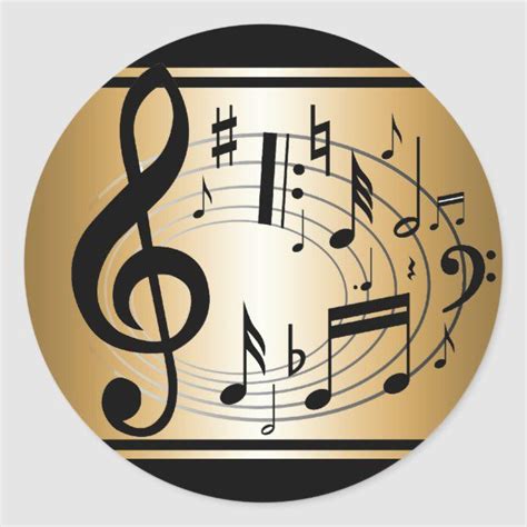 Black And Gold Musical Notes Background Classic Round Sticker Zazzle