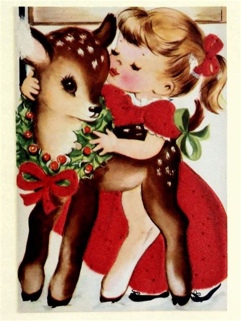 Christmas Card Made From A Vintage Card Adorable Festive Card I Love You Reindeer
