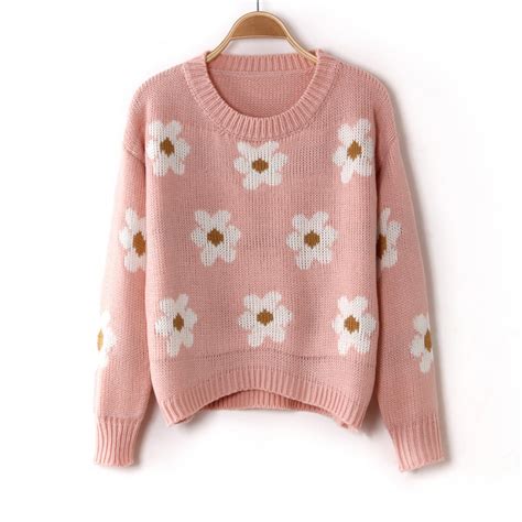 Pink Sun Flower Knitted Sweater On Luulla