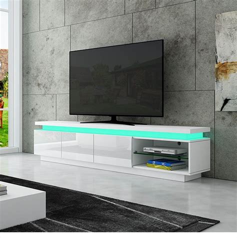 TV Unit Storage Cabinet Drawers Television Stand High Gloss Front LED Lighted Modern Furniture