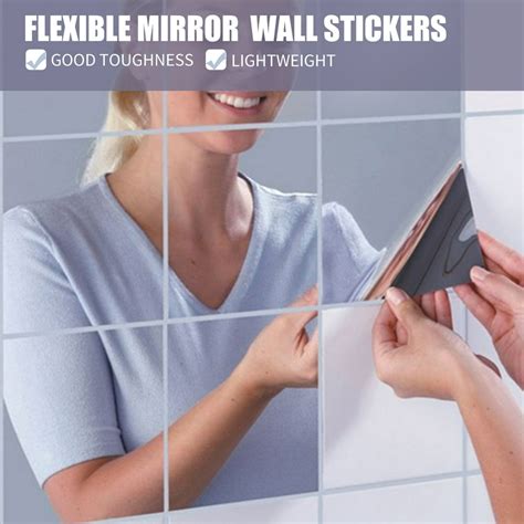 16 Sheets Flexible Mirror Sheets Mirror Wall Stickers Self Adhesive