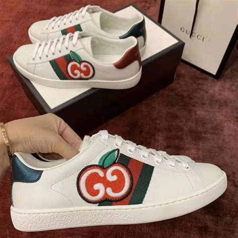 Gucci Unisex Ace Sneaker With Gg Apple In White Leather 2 Cm Heel Lulux