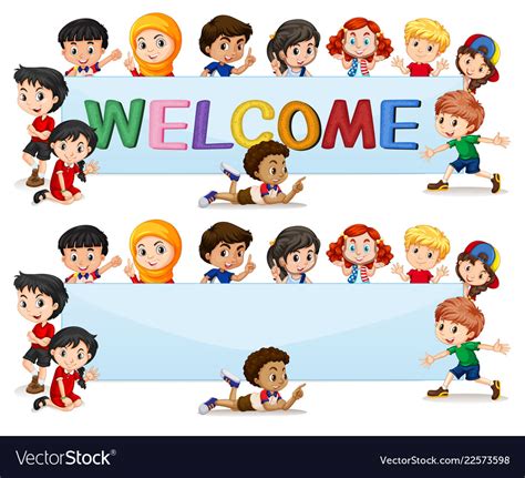 International Kids On Welcome Banner Royalty Free Vector