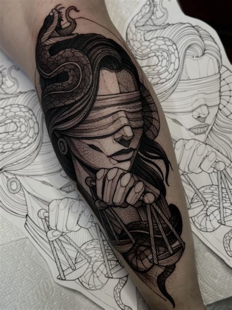 Blackwork Lady Justice Tattoo Done By Max Lacroix At Akara Arts In