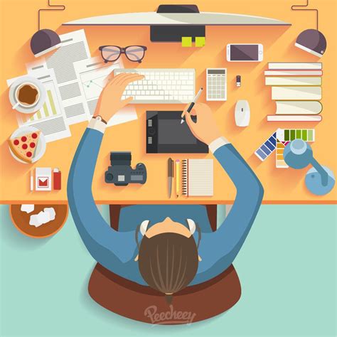 Businessman Cartoon Working On Desk Vector Download