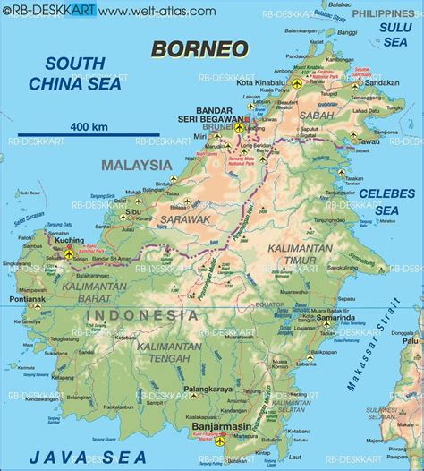 Physical Map Of Borneo Wikiborneo Borneo