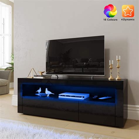 Elegant 1200mm Led Light Tv Cabinet Modern Black High Gloss Tv Stand