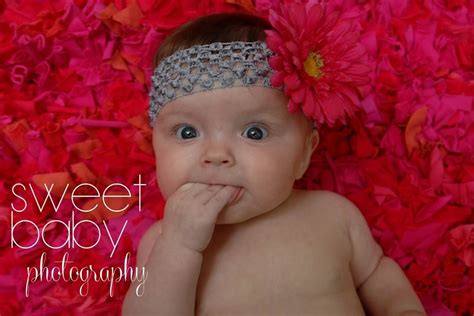 6 Month Old Photo Shoot Bright Pink Headband Pink Flower Baby Girl