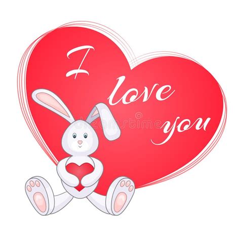 Cute Little Bunny With Red Heart Stock Vector Illustration Of Heart