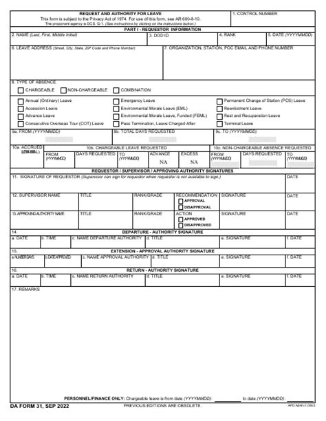 Da Form 31 Download Fillable Pdf Or Fill Online Request And Authority