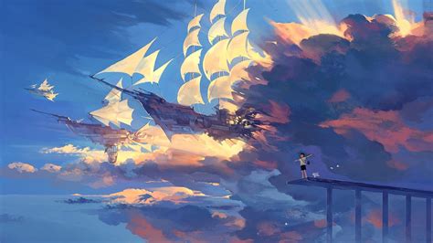 Wallpaper Hanyijie Sky Scenery Ship Anime Art 1920x1080 Wallhaven 998071 Hd