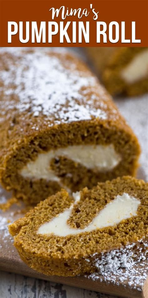 This lovely pumpkin roll consists of sweet and moist pumpkin sponge roll wrapped around a tangy cream cheese filling. Mima's Pumpkin Roll - Crazy for Crust