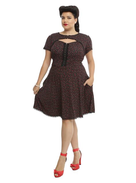Black And Red Miniature Roses Rockabilly Dress Plus Size Rockabilly