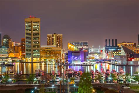 View On Downtown Of Baltimore At Night Touchdown Trips