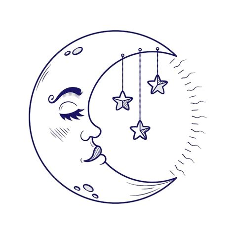 Free Vector Moon And Stars Drawing Illustration