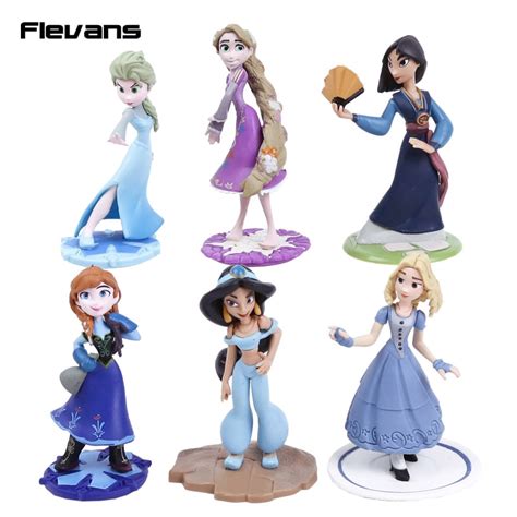 Queen Elsa Princess Anna Mulan Jasmine Rapunzel Pvc Figures Dolls Girls