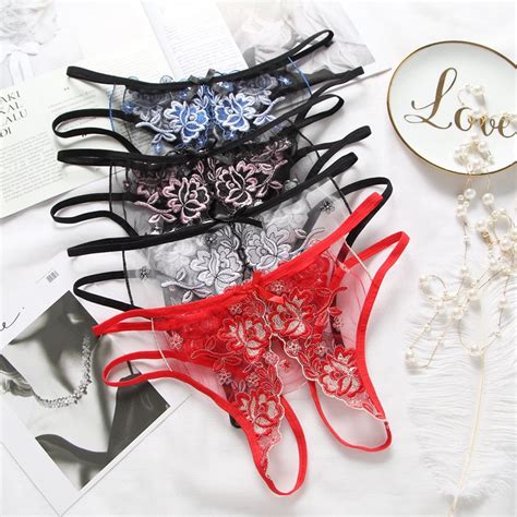 Buy Women Lace Flower Embroidery Crotchless Open