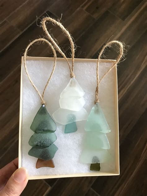Genuine Beach Glass Ornaments Sea Glass Christmas Tree Trio Etsy In