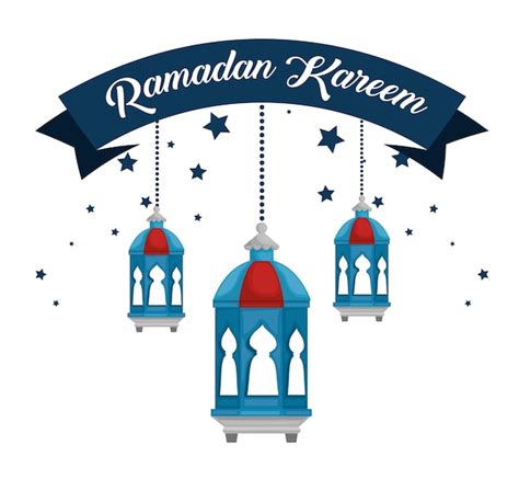 Premium Vector Ramadan Kareem Card With Lanterns Hanging
