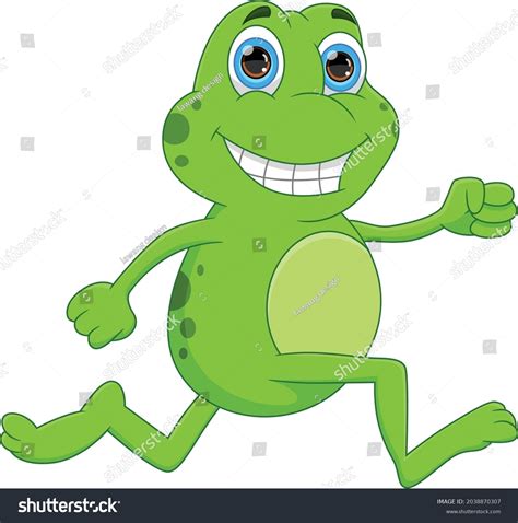 Cartoon Funny Frog Running On White เวกเตอร์สต็อก ปลอดค่าลิขสิทธิ์