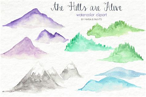 Simple Watercolor Mountain Landscape Clip Art Library