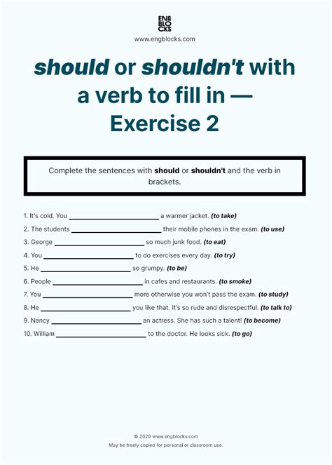 Complete The Sentences With Should Or Shouldn T And The Verb In Brackets Check Out The Website