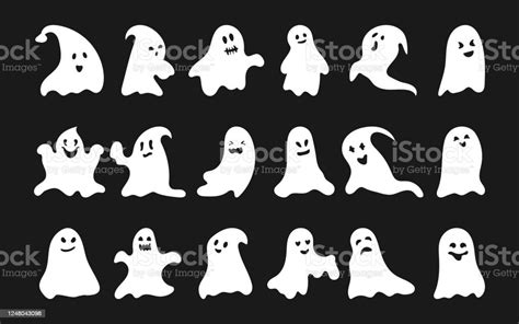 Ghost White Silhouette Halloween Evil Vector Set Stock Illustration