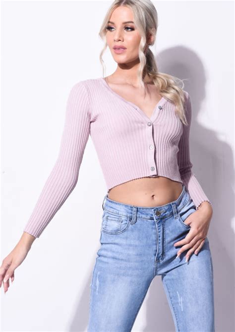 Maybe you would like to learn more about one of these? Ribbed Button Down Crop Cardigan Knitted Top Pink | Lily ...