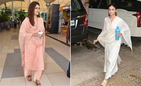 Alia Bhatt And Kriti Sanon Make Off Duty Style Shine In Solid Salwar