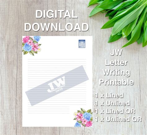 Jw Letter Writing Paper Jw Stationary Jw Digital Download Etsy