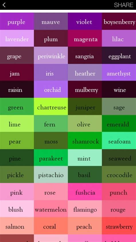 Color Names Colour Dictionary Color Names Chart Color Knowledge