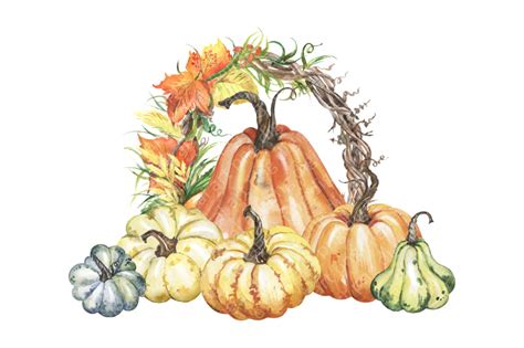Watercolor Pumpkin Clipart With Autumn Wreath Png Autumn