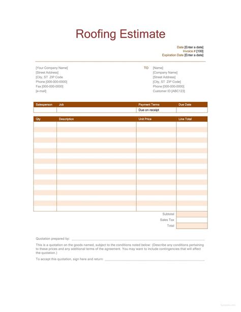 Roofing Estimate Template In Microsoft Word Excel