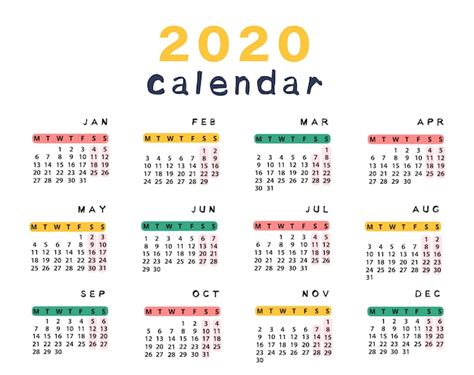 Calendario 2020 Para Imprimir Bonitos Horizontal