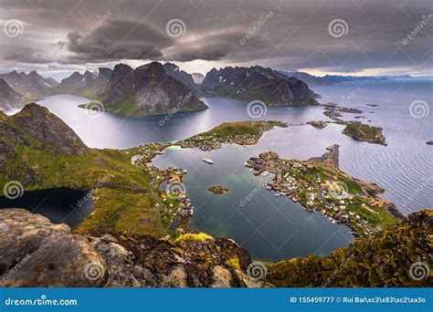 Panoramic View Of The Fishing Town Of Reine From The Top Of The