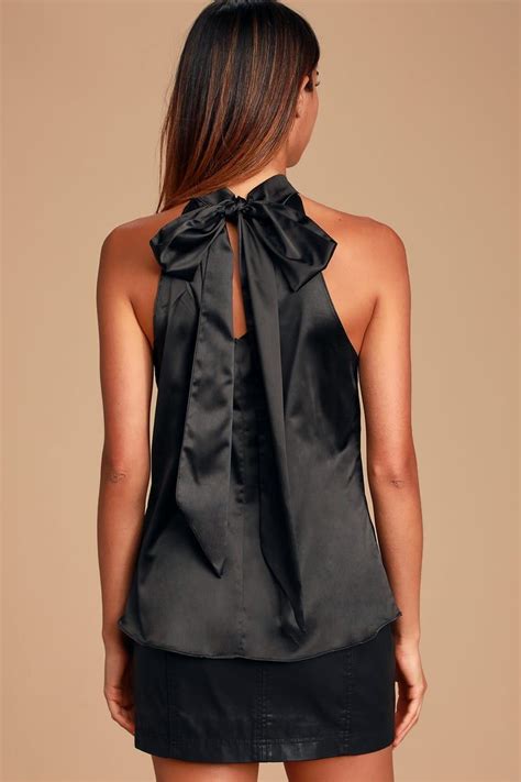 Blissful Life Black Satin Tie Back Sleeveless Top Sleeveless Top