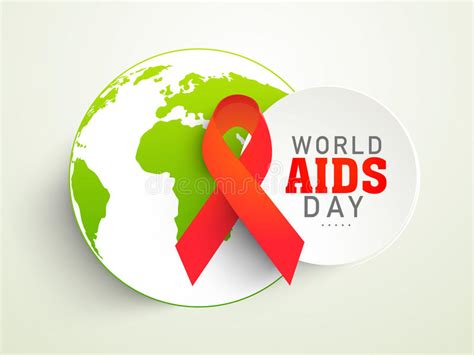 Sticker Set With Red Ribbon Or Globe World Aids Awareness Day Stock