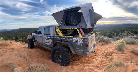 Scosche Jeep Gladiator With Overland Tent Set Up In The Bed Jeep