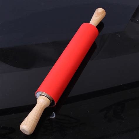 15 Inch 38cm Colorful Wood Handle Silicone Pastry Rolling Pin Non Stick