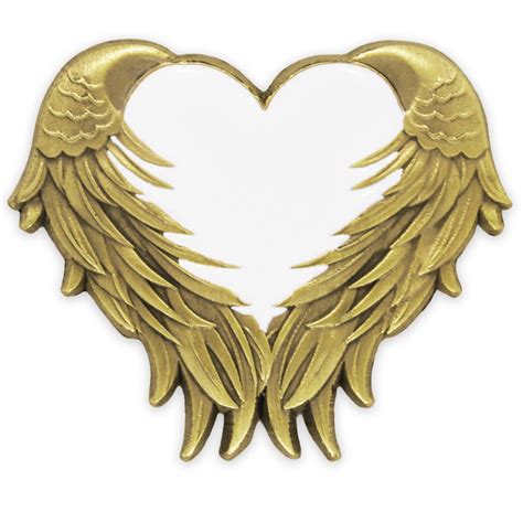 Pinmarts White Heart With Antique Gold Angel Wings Enamel