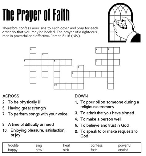 The Prayer Of Faith Crossword Puzzle Childrens Sermons Bible Games