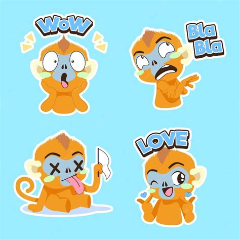Premium Vector Cute Golden Monkey Drawing Cute Monkey Sticker Vector Set