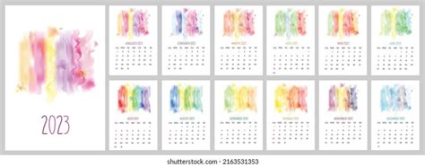 Monthly Printable Calendar 2023 Watercolor Design Stock Vector Royalty