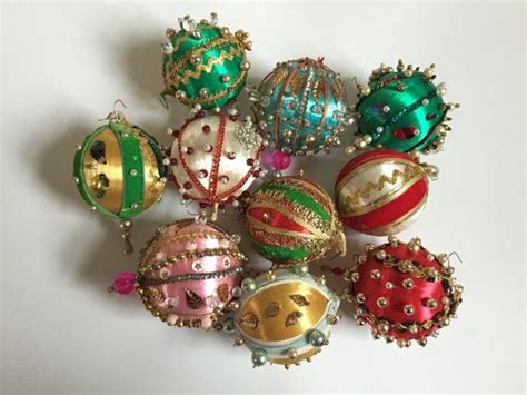 Vintage Set Of 10 Handmade Satin Ball Embellished Beaded Etsy