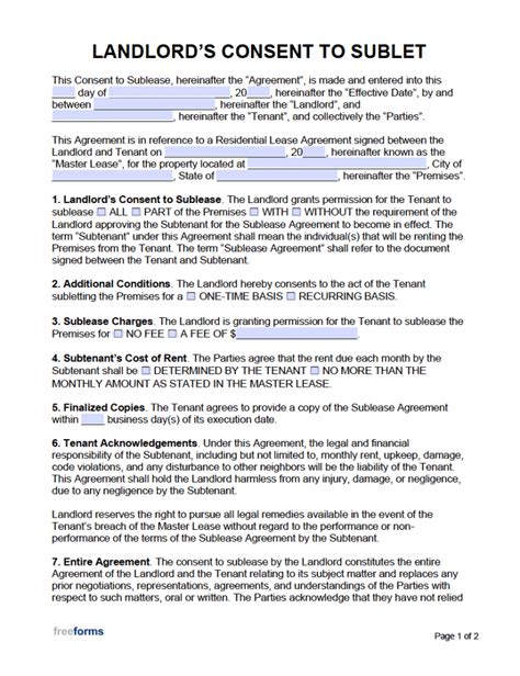 Free Landlord S Consent To Sublet Form PDF WORD