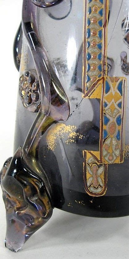Detail Auguste Jean French 1817 1887 Asymmetrical Art Nouveau Glass Vase With Hand Painted
