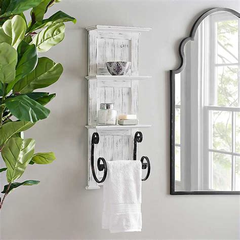 Rustic / industrial bathroom set with black iron pipe *** shelf this bathroom shelf with pipe towel bar is the perfect mix of rustic and industrial that will transform and dress up your bathroom and help organize and display your toiletries. White Beadboard Shelves with Towel Bar Rack | White ...