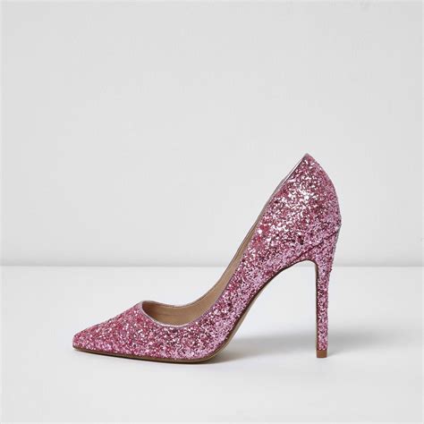 Lyst River Island Pink Glitter Court Shoes In Pink